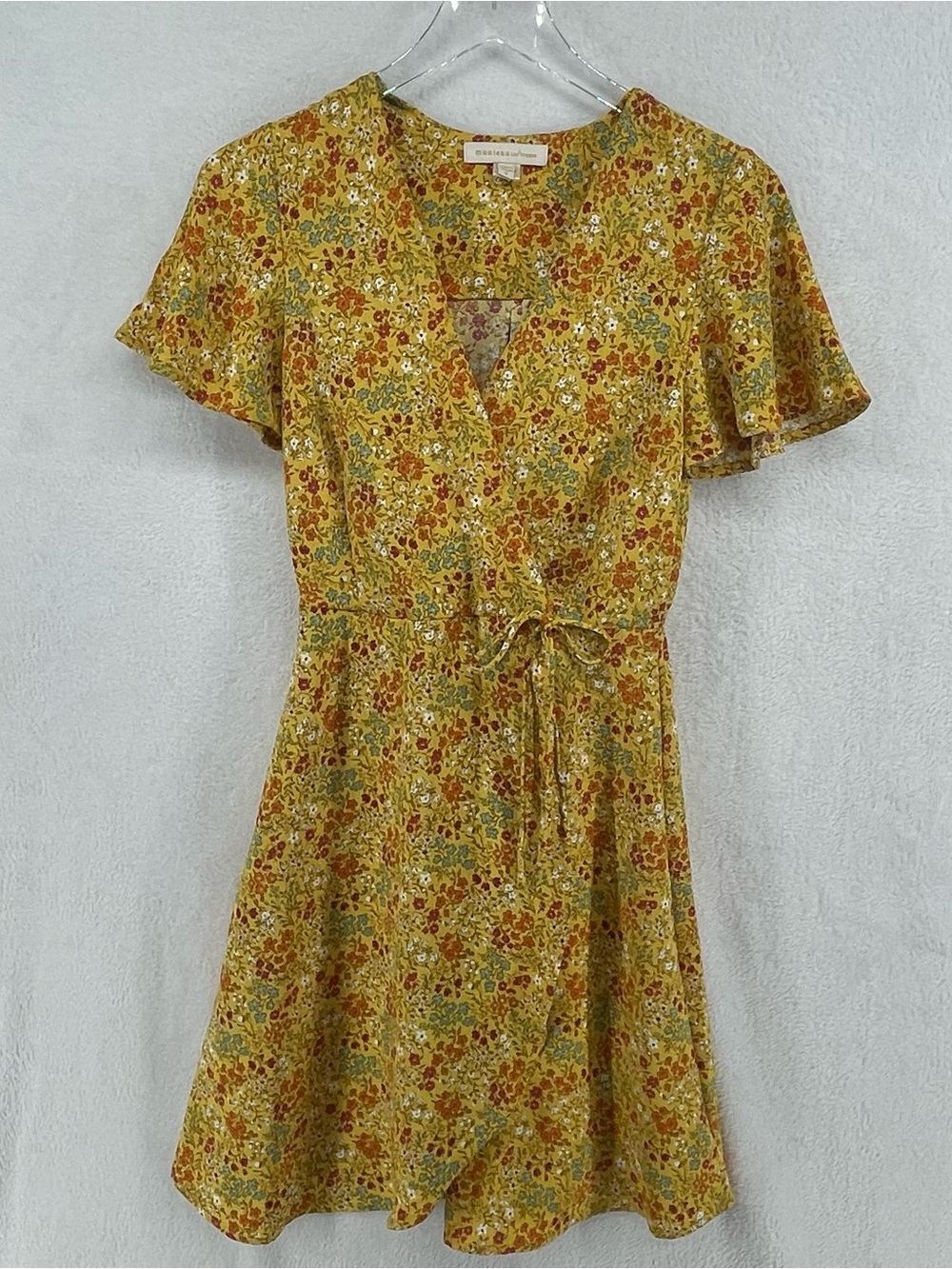 Monteau Yellow Floral Tie-Waist Mini Dress